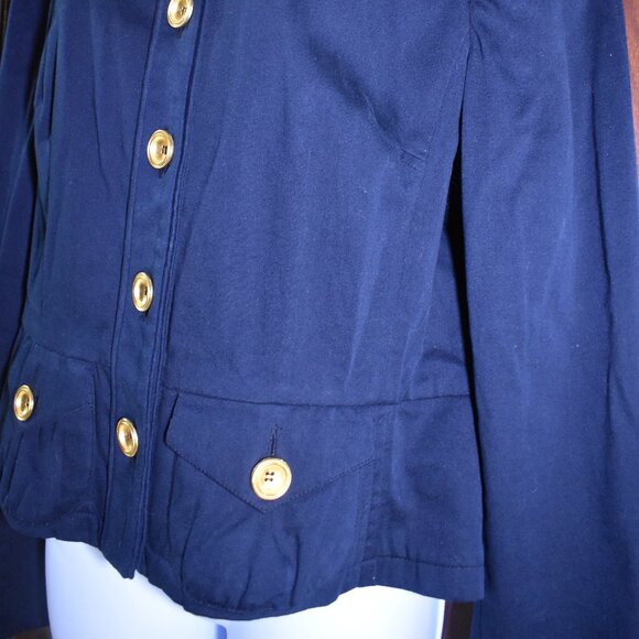 INC Navy Blue Cropped Jacket Size L Gold Button Lightweight Chic Blazer - Picture 4 of 14